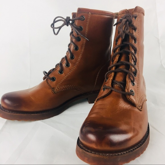 Frye Shoes - Frye Veronica Lace Up Leather Combat Boots Whiskey
